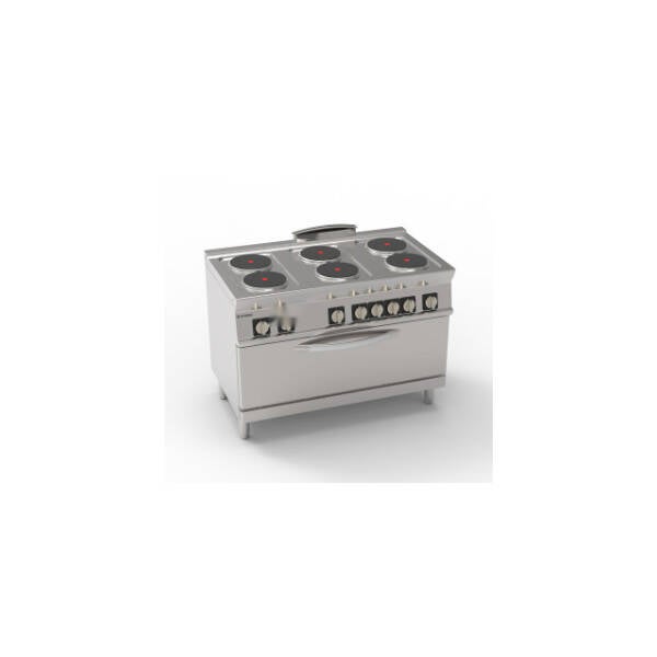 CUCINA ELETTRICA 6 PIASTRE ERMETICHE TONDE (DIAM 22CM – 8.7IN) SU FORNO ELETTRICO STATICO FULL-SIZE(CM92,5X63X30) CON 1 GRIGLIA