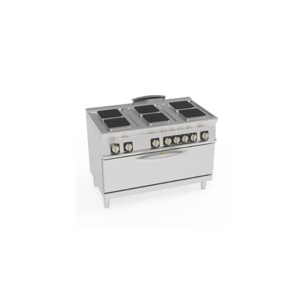 CUCINA ELETTRICA 6 PIASTRE ERMETICHE QUADRE (22X22CM – 8,7X8.7IN) SU FORNO ELETTRICO STATICO FULL-SIZE(CM92,5X63X30) CON 1 GRIGLIA