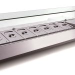 Tavolo pizza refrigerato PRO, granito rosa-grigio, 3 porte + 3 cassetti, 213 x 80, sovrastruttura refrigerata GN1/3 con vetro