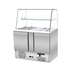 Saladette refrigerata 2 porte, 105 x 70, sovrastruttura in vetro dritto trasparente