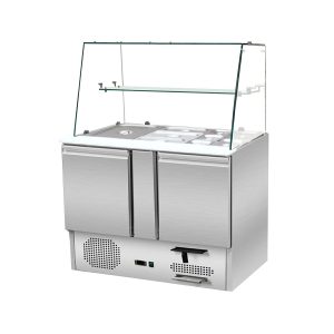 Saladette refrigerata 2 porte, 105 x 70, sovrastruttura in vetro dritto trasparente