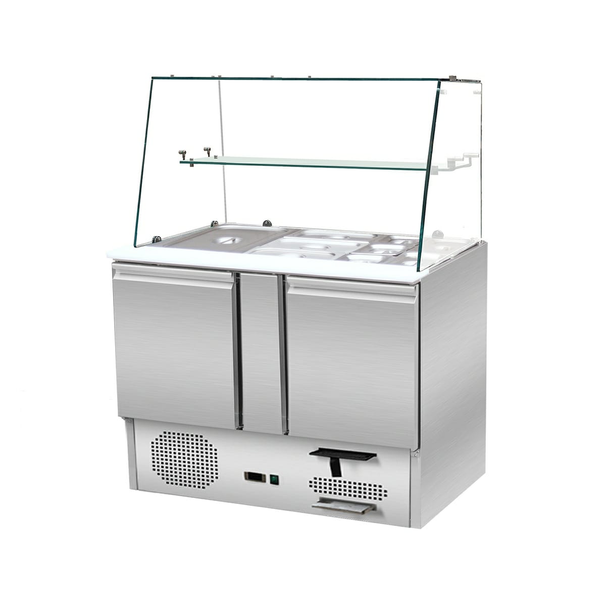 Saladette refrigerata 2 porte, 105 x 70, sovrastruttura in vetro dritto trasparente