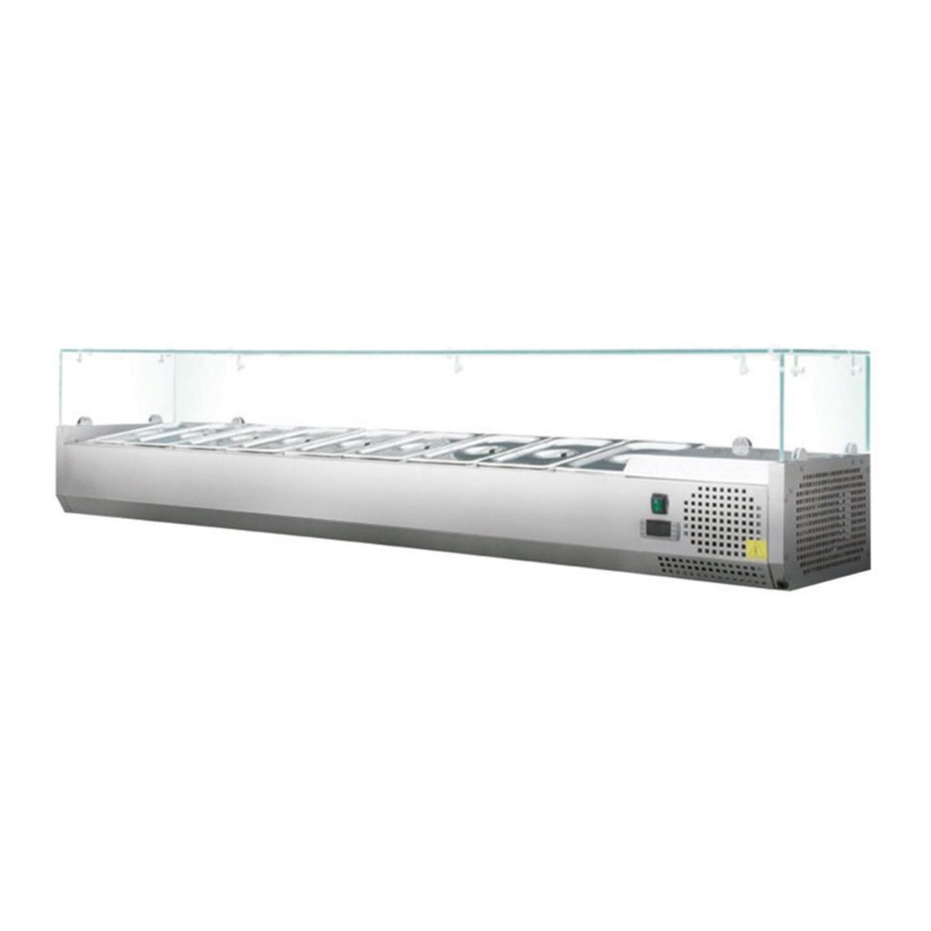 Vetrina refrigerata a giorno GN 1/3, 213 x 40, sovrastruttura in vetro