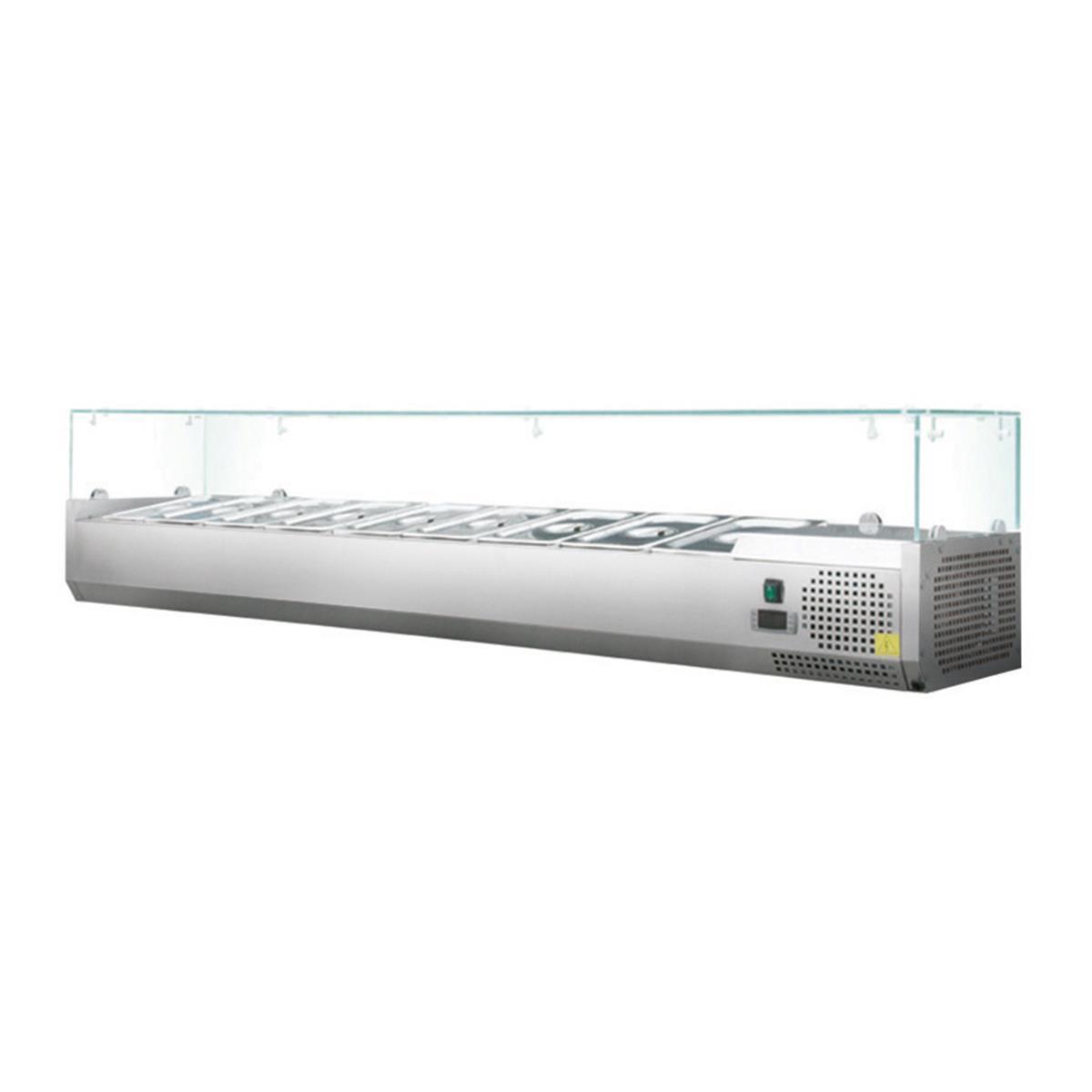 Vetrina refrigerata a giorno GN 1/3, 213 x 40, sovrastruttura in vetro