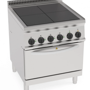 Cucina elettrica 4 piastre quadre complanari fisse, su forno elettrico statico GN2/1 - potenza tot 15,3Kw trifase - cm 70x70x85h