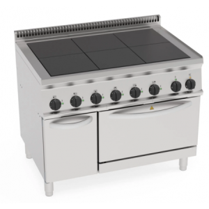Cucina elettrica 6 piastre quadre complanari fisse - forno elettrico statico GN2/1 - potenza tot 20,3Kw trifase - cm 105x70x85h