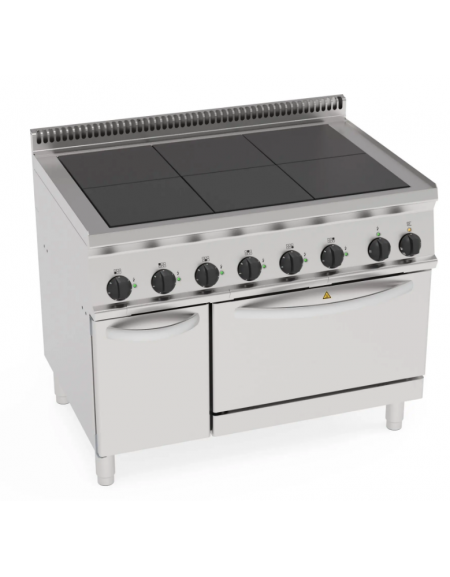 Cucina elettrica 6 piastre quadre complanari fisse – forno elettrico statico GN2/1 – potenza tot 20,3Kw trifase – cm 105x70x85h