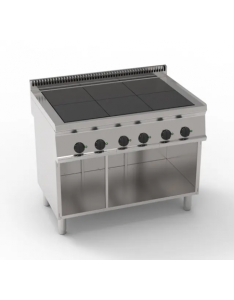 Cucina elettrica su vano aperto, 6 piastre quadre complanari fisse cm 30×30 – potenza totale 15 Kw trifase – cm 105x70x85h