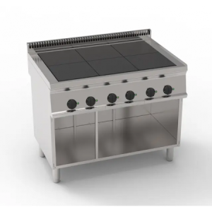 Cucina elettrica su vano aperto, 6 piastre quadre complanari fisse cm 30x30 - potenza totale 15 Kw trifase - cm 105x70x85h