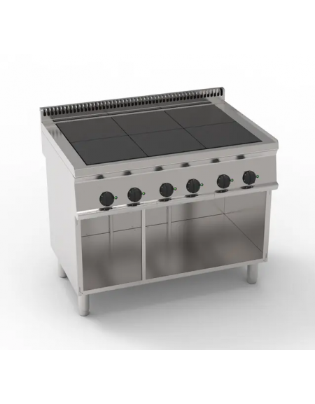 Cucina elettrica su vano aperto, 6 piastre quadre complanari fisse cm 30×30 – potenza totale 15 Kw trifase – cm 105x70x85h