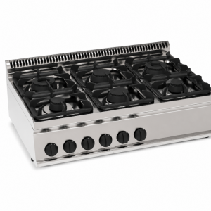 PIANO COTTURA GAS 6 FUOCHI CON GRIGLIE IN GHISA TOP