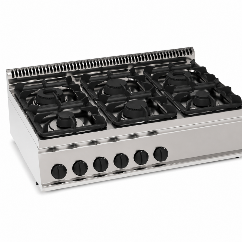 PIANO COTTURA GAS 6 FUOCHI CON GRIGLIE IN GHISA TOP