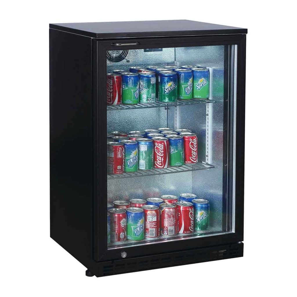 Armadio frigo bar nero / 1 porta in vetro, altezza 900 mm, 600 x 520 mm