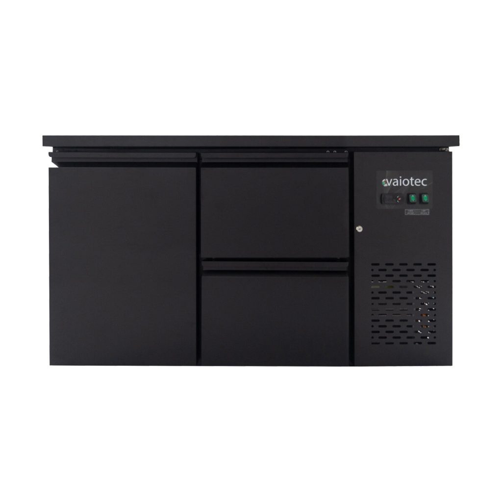 Banco frigo bar nero / 1 porta e 2 cassetti – 280 l, 1465 x 520 mm
