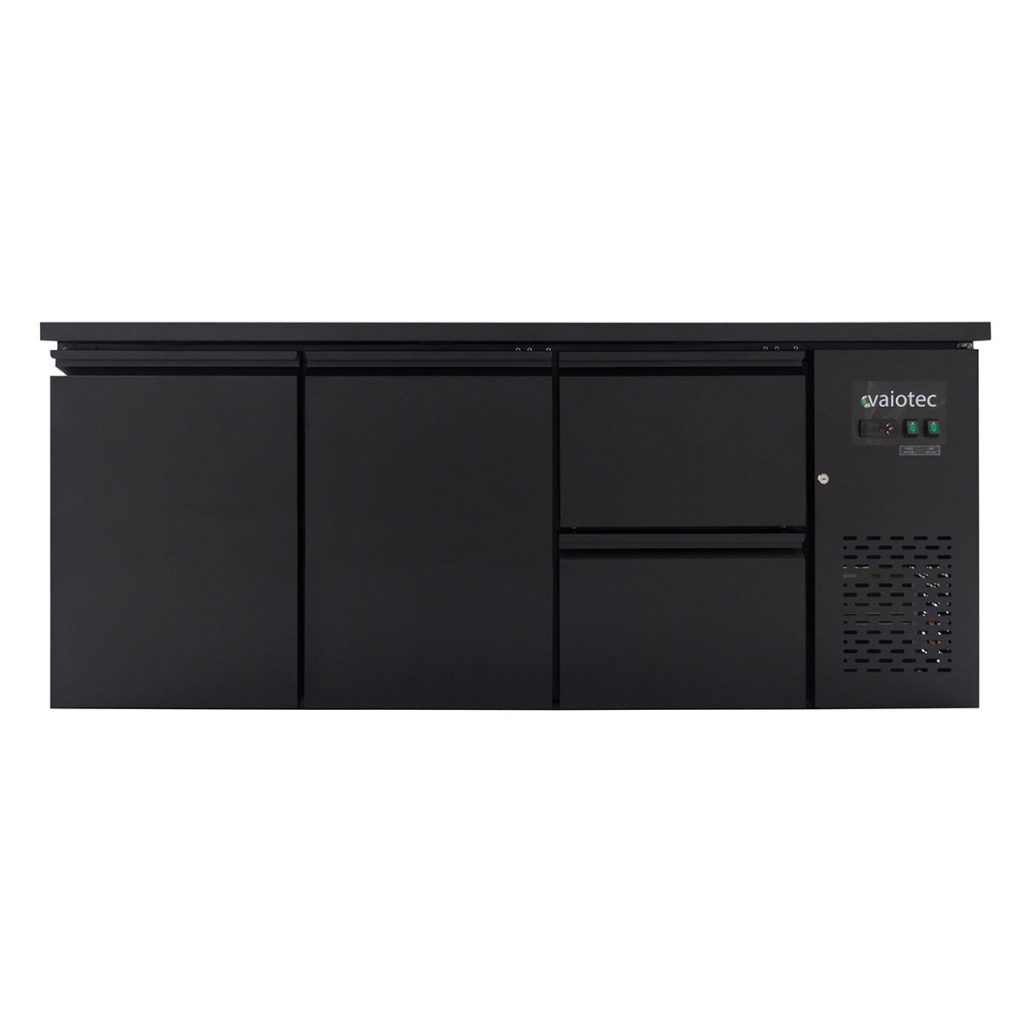 Banco frigo bar nero / 2 porte e 2 cassetti – 425 l, 2005 x 520 mm