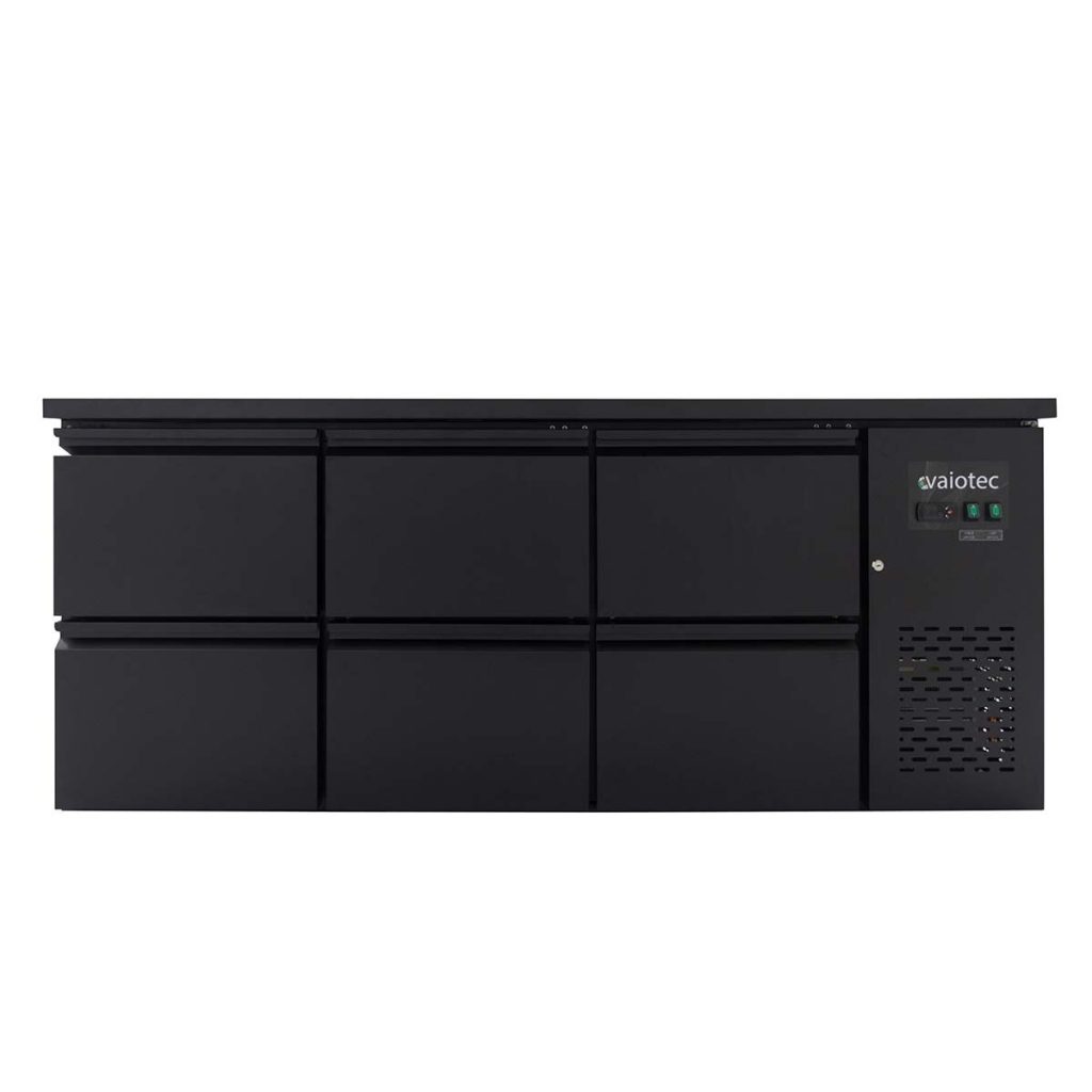 Tavolo Bar Refrigerato nero / 6 cassetti – 425 L, 2005 x 520 mm
