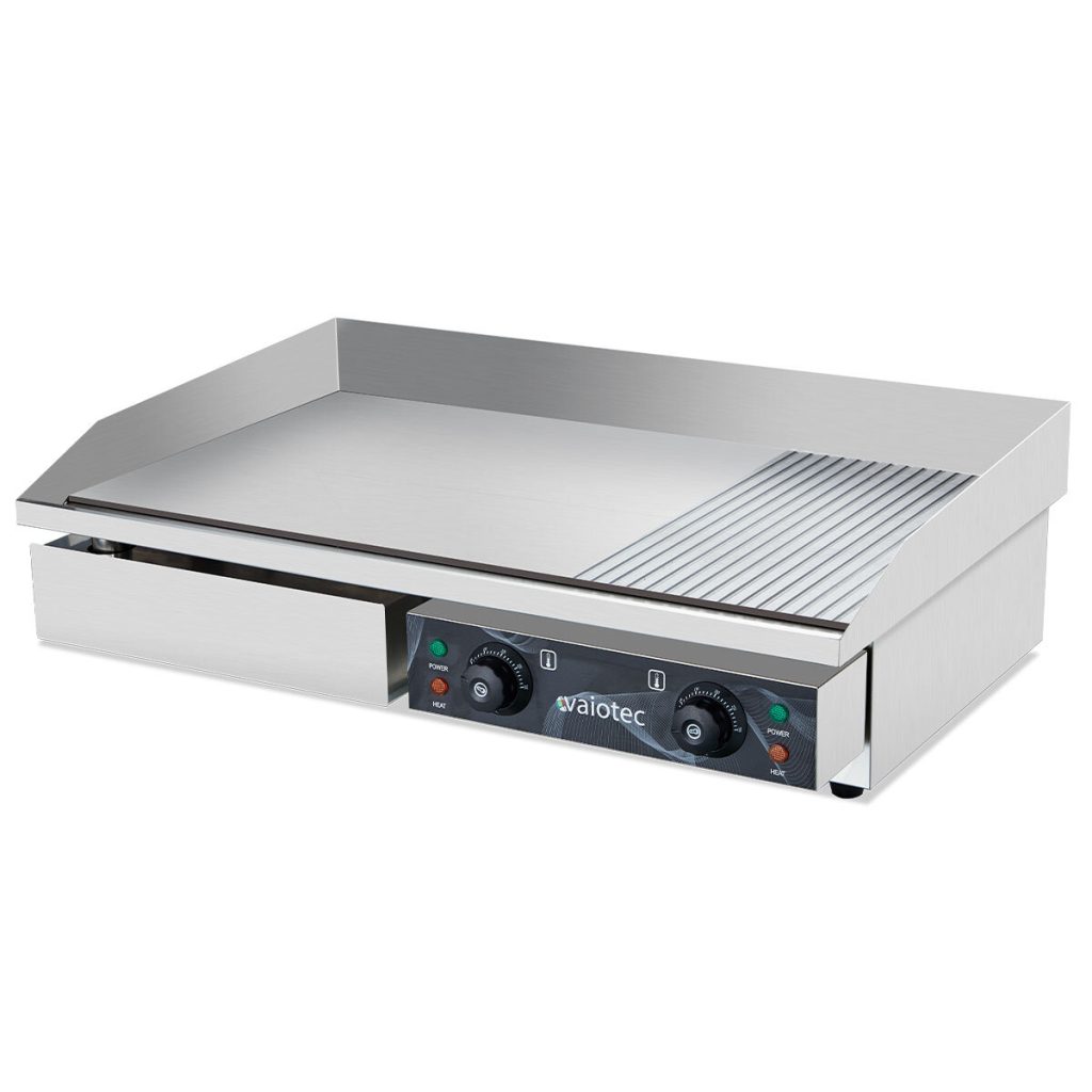 Piastra grill elettrica, superficie 1/3 rigata e 2/3 liscia, 730 x 510 mm
