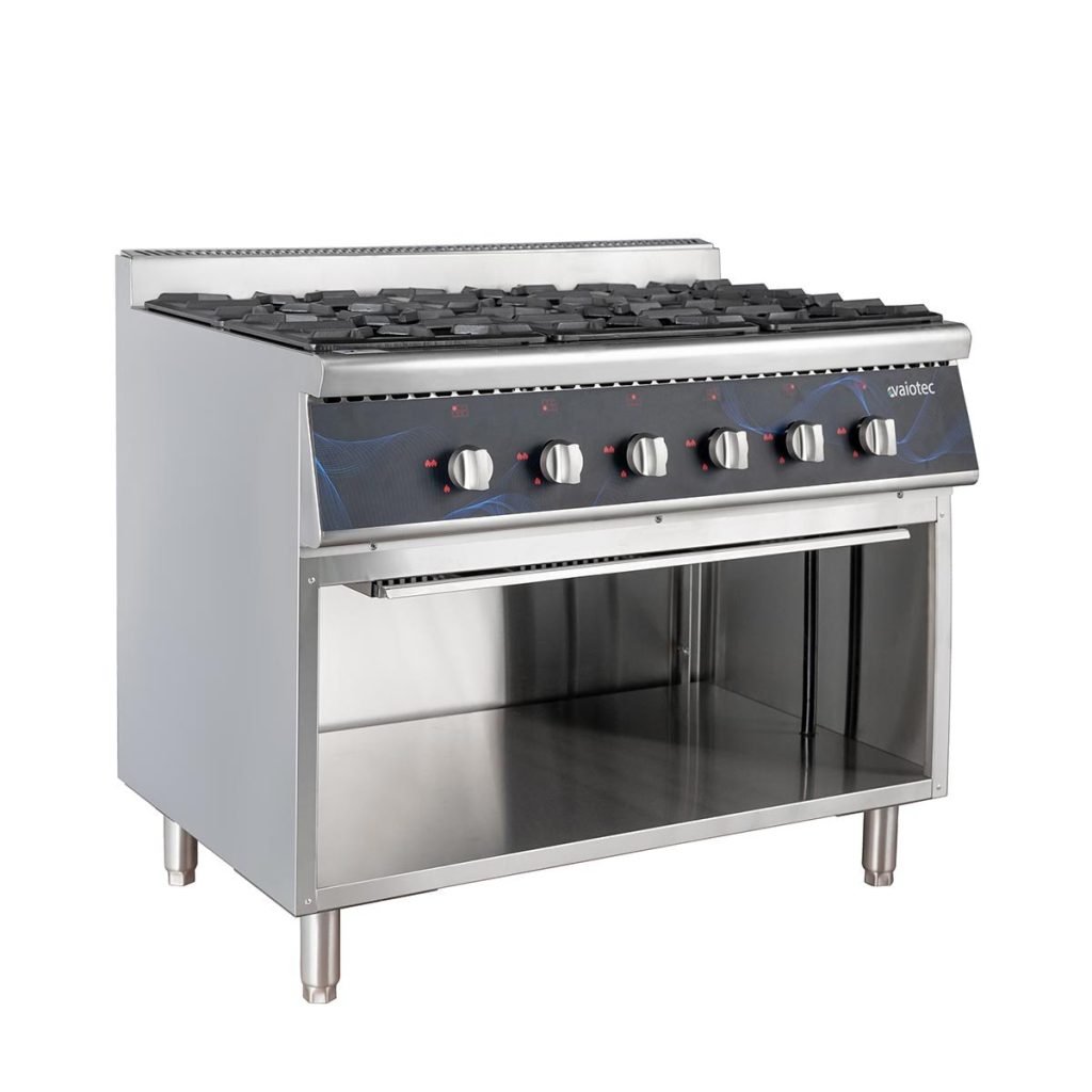 Cucina a gas – 6 fuochi 43,2 kW – base aperta, 1100 x 700 mm