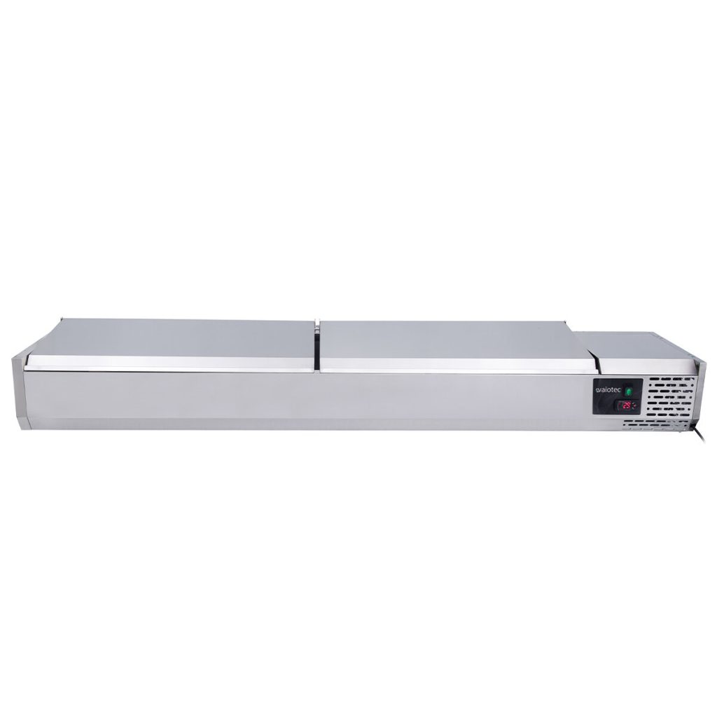 Vetrina refrigerata da banco con coperchio inox, 9x GN 1/3, 1980 x 395 mm