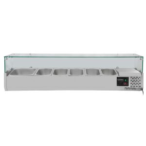 Vetrina Refrigerata con Copertura in Vetro 5xGN1/3 + 1xGN1/2, 1500 x 395 mm