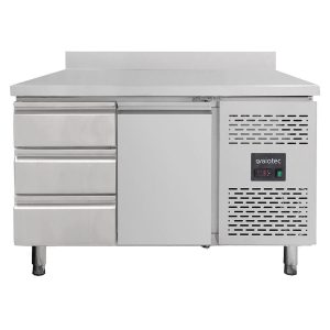 Tavolo refrigerato / 1 porta e 3 cassetti a sinistra con alzatina – Monoblocco, 1360 x 700 mm
