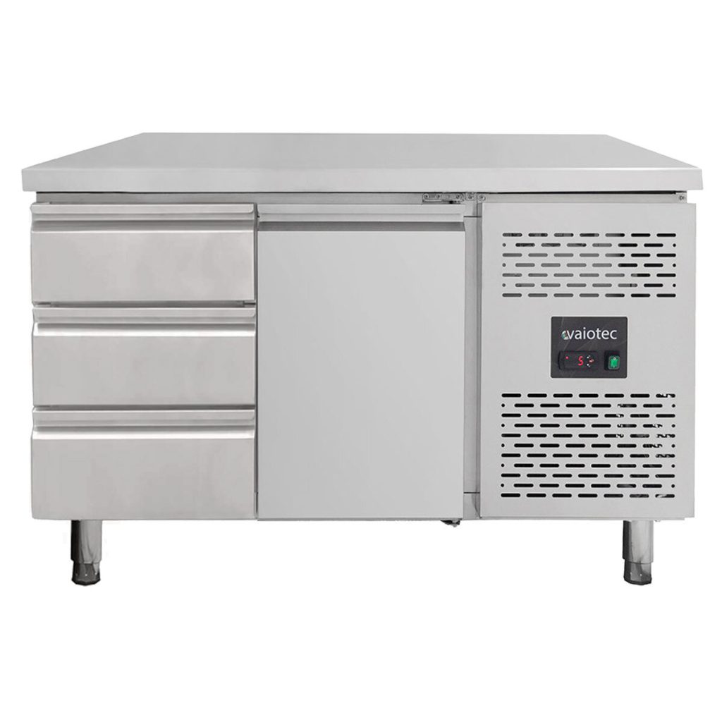 Tavolo refrigerato / 1 porta e 3 cassetti a sinistra – Monoblocco, 1360 x 700 mm