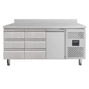 Tavolo refrigerato / 1 porta e 6 cassetti sinistra/centro con alzatina – Monoblocco, 1795 x 700 mm