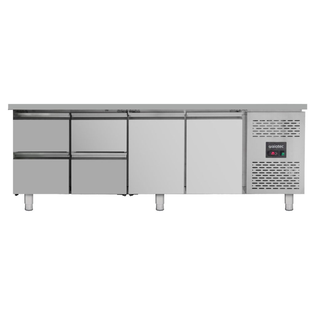 Tavolo refrigerato / 2 porte e 4 cassetti – Monoblocco, 2230 x 700 mm