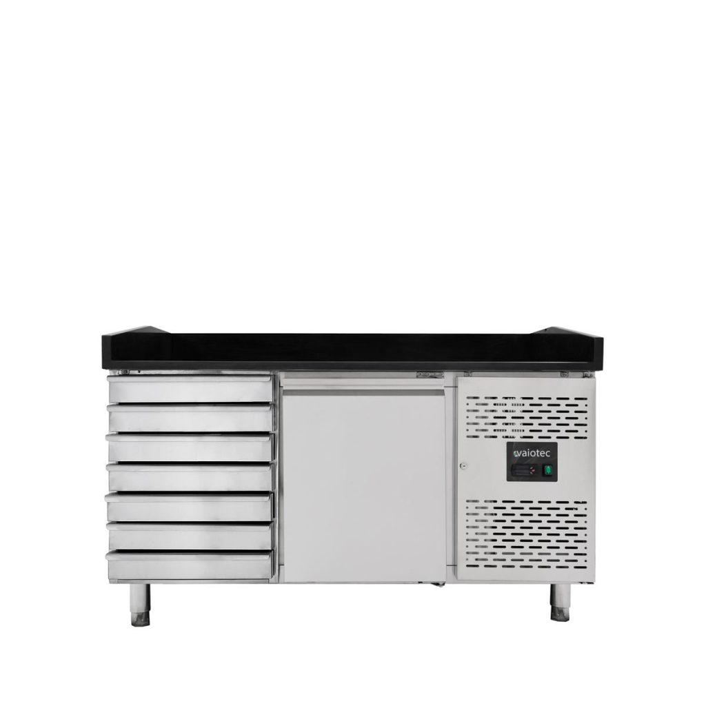Tavolo refrigerato per pizza EASYLINE / 1 porta e 7 cassetti “nero”, 1510 x 800 mm