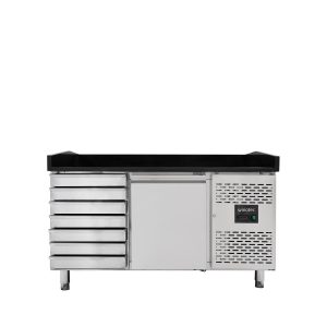 Tavolo refrigerato per pizza EASYLINE / 1 porta e 7 cassetti “nero”, 1510 x 800 mm