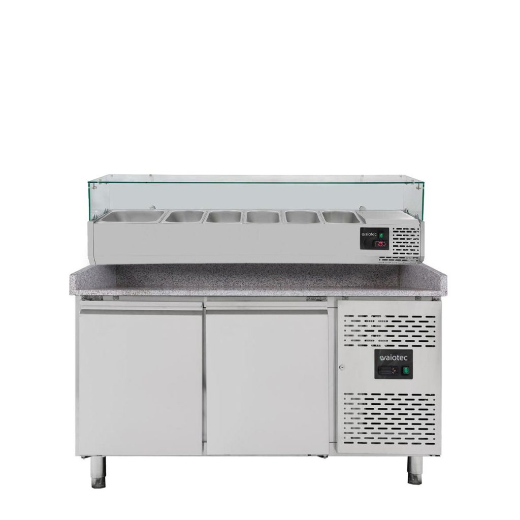 Pizzakühltisch / 2-türig "grau" inkl. Kühlaufsatz GN1/3, 1510 x 800 mm