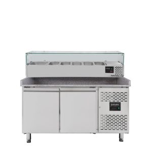 Tavolo pizza refrigerato / 2 porte “grigio” con vetrina GN1/3, 1510 x 800 mm