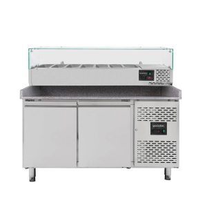 Tavolo pizza refrigerato / 2 porte “grigio” con vetrina GN1/4, 1510 x 800 mm