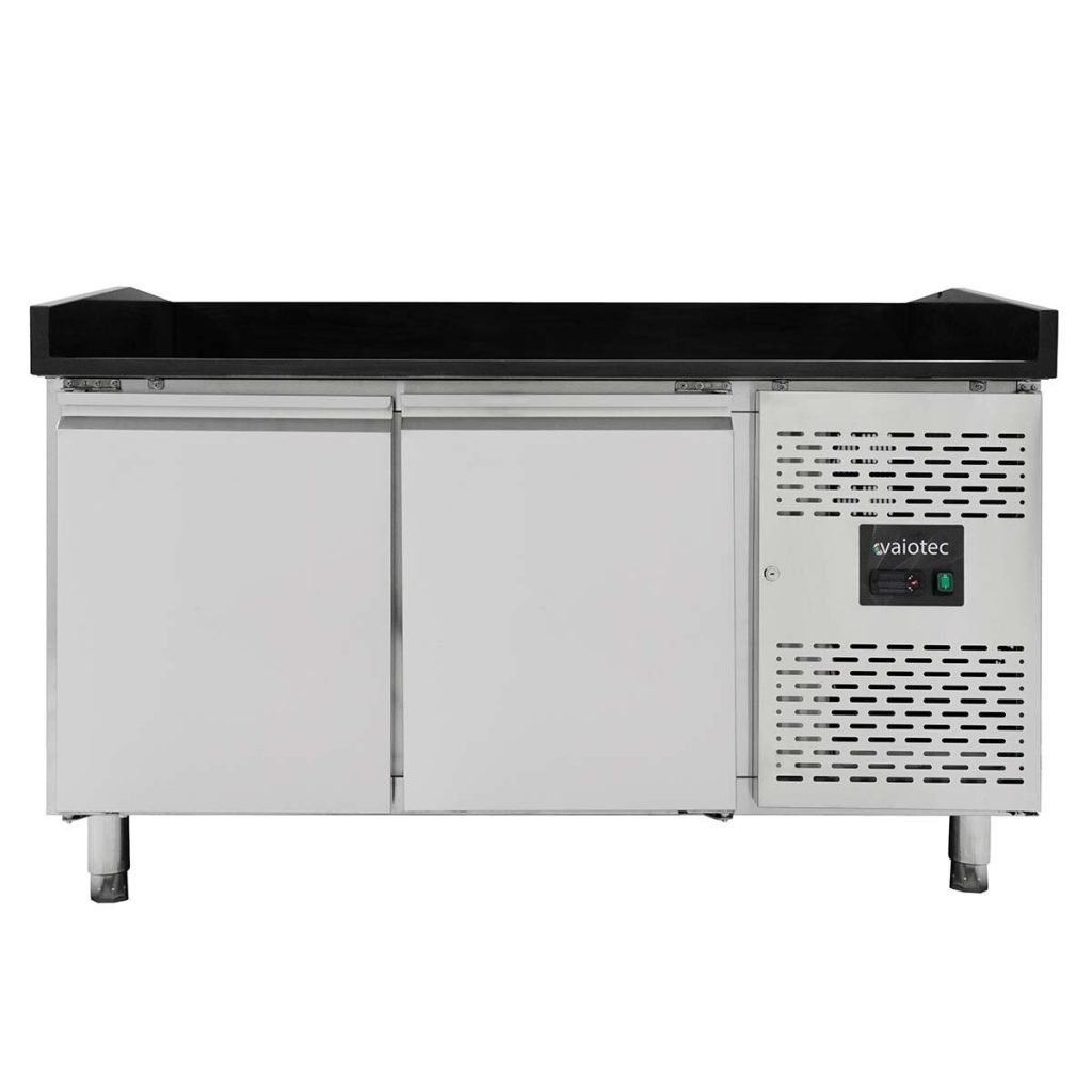 Tavolo pizza refrigerato / 2 porte “nero” con vetrina GN1/4, 1510 x 800 mm