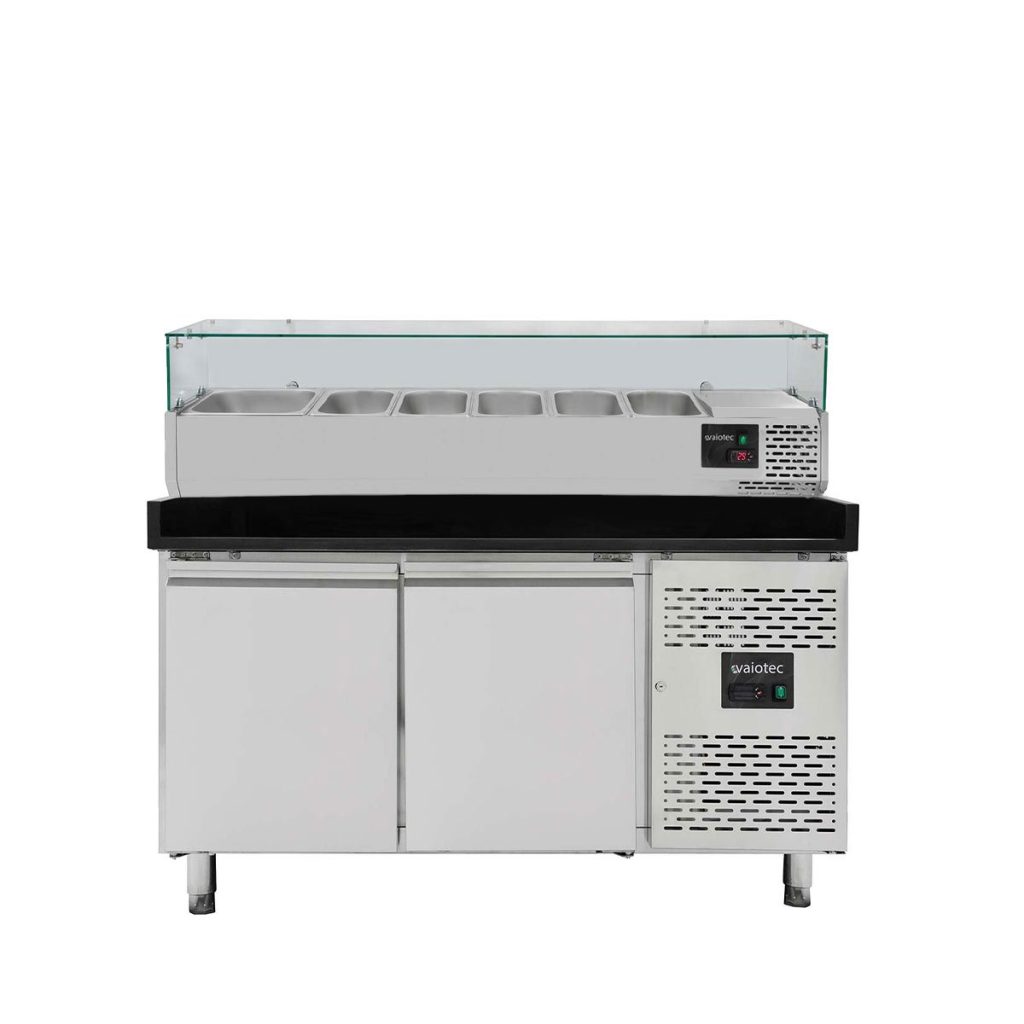 Tavolo pizza refrigerato / 2 porte “grigio” con vetrina GN1/3, 1510 x 800 mm