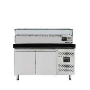 Tavolo pizza refrigerato / 2 porte "grigio" con vetrina GN1/3, 1510 x 800 mm