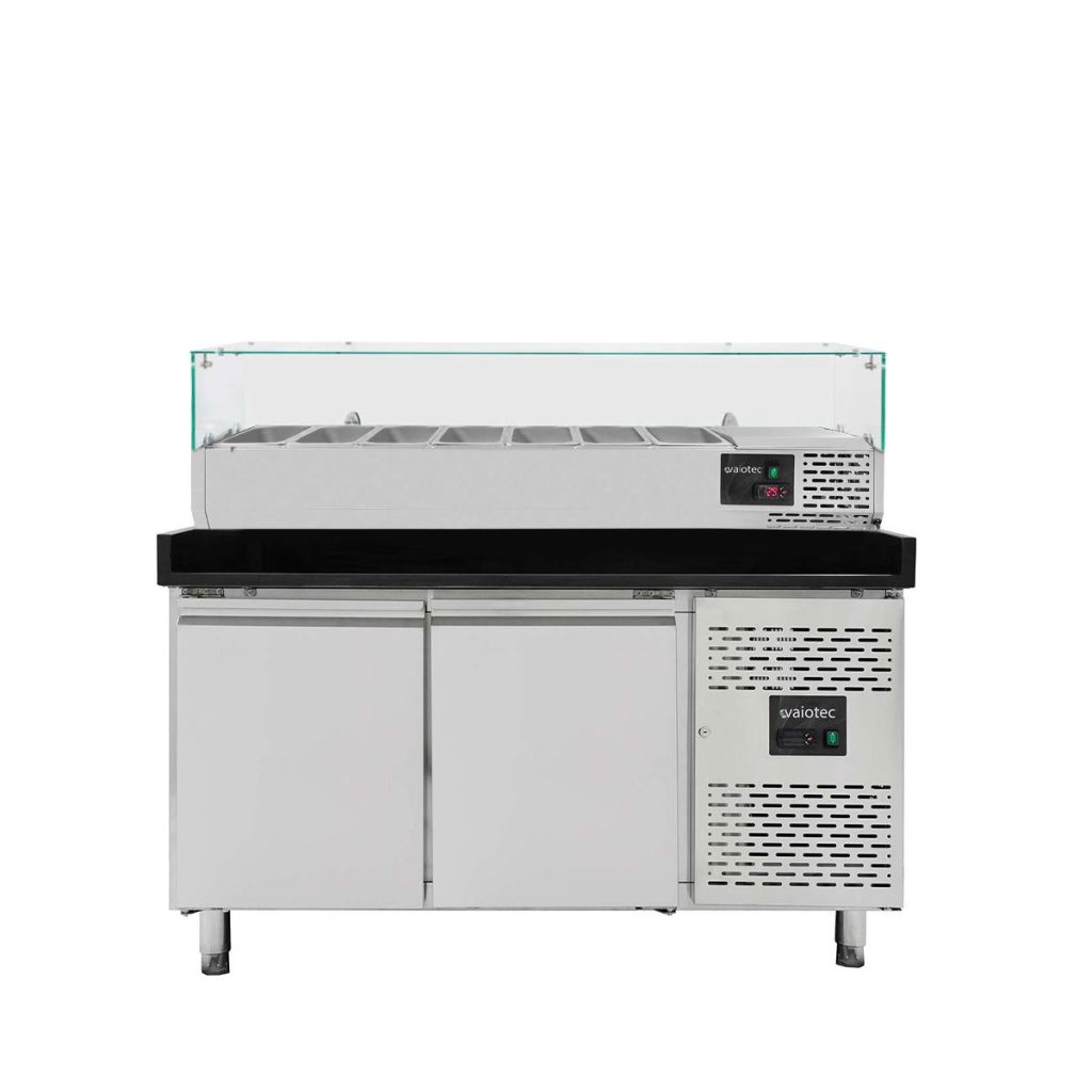 Tavolo pizza refrigerato / 2 porte e 7 cassetti “grigio” con vetrina GN1/4, 2020 x 800 mm