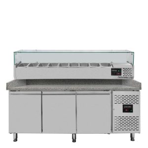 Tavolo pizza refrigerato / 3 porte “grigio” con vetrina GN1/3, 2020 x 800 mm
