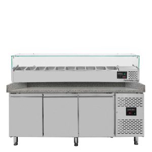 Tavolo pizza refrigerato / 3 porte “grigio” con vetrina GN1/4, 2020 x 800 mm