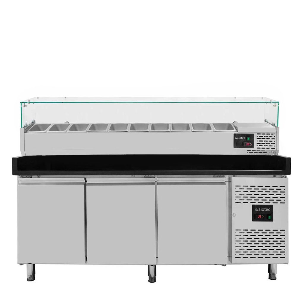 Tavolo pizza refrigerato / 3 porte “grigio” con vetrina GN1/4, 2020 x 800 mm