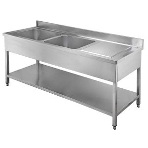 Tavolo lavello EASYLINE / 2 vasche a sinistra con gocciolatoio, 1600 x 600 mm