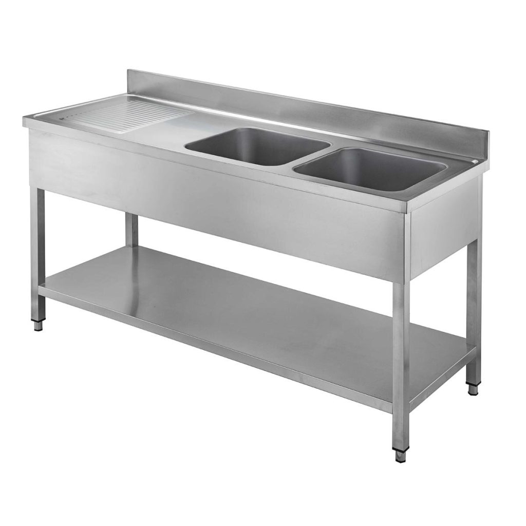 Tavolo lavello EASYLINE / 2 vasche a destra con gocciolatoio, 2000 x 700 mm