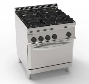 Cucina gas 4 fuochi con forno elettrico convezione GN1/1 e 1 griglia
