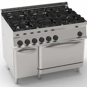 Cucina gas 6 fuochi con forno elettrico convezione GN1/1 e 1 griglia