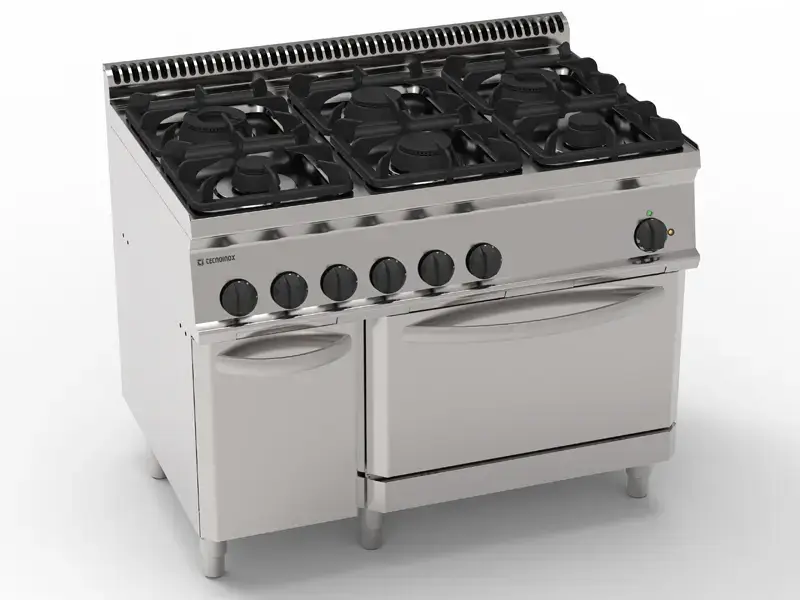 Cucina gas 6 fuochi con forno elettrico convezione GN1/1 e 1 griglia