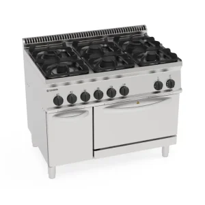 Cucina gas 6 fuochi con forno elettrostatico GN2/1 con 1 griglia