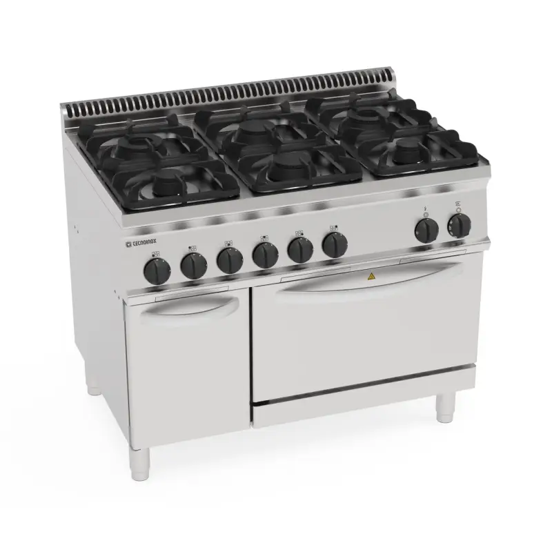 Cucina gas 6 fuochi con forno elettrostatico GN2/1 con 1 griglia
