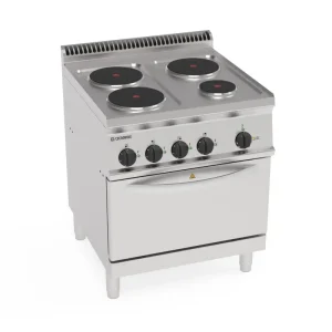 Cucina elettrica 4 piastre ermetiche tonde (diam 22cm – 8.7in) su forno elettrico convezione GN1/1 con 1 griglia