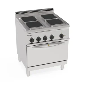 Cucina elettrica 4 piastre ermetiche quadre (22x22cm – 8.7×8.7in) su forno elettrico convezione GN1/1con 1 griglia