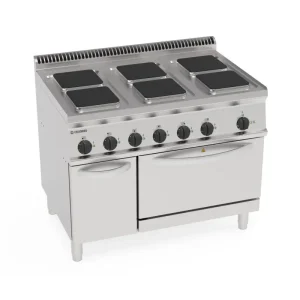Cucina elettrica 6 piastre ermetiche quadre (22x22cm – 8.7×8.7in) su forno elettrico convezione GN1/1 con 1 griglia